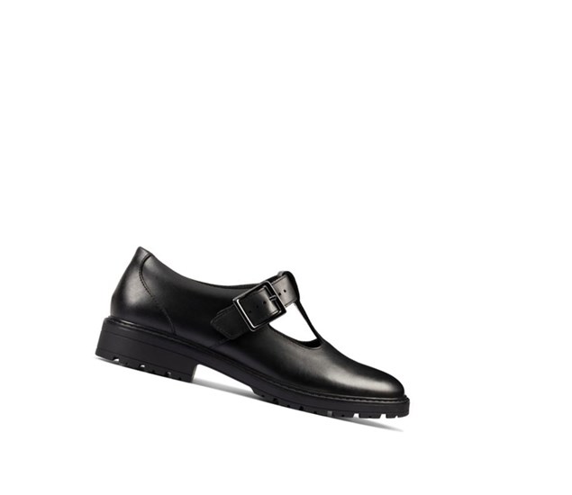 Clarks Loxham Shine Kozene Skolske Topanky Dievcenske Čierne | GUYX-08369