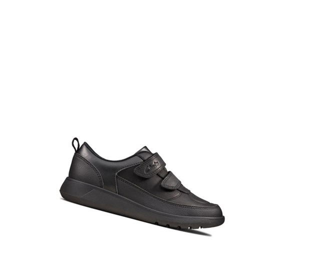 Clarks Scape Flare Kozene Skolske Topanky Dievcenske Čierne | TIQB-47302