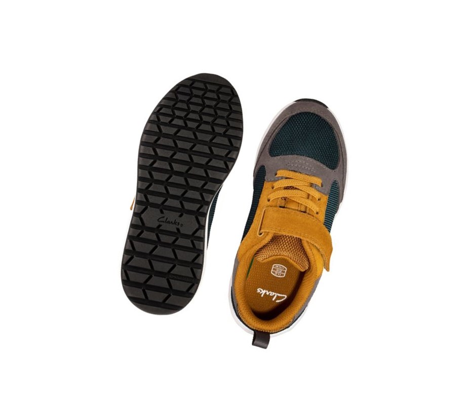 Clarks Aeon Flex Textilne Tenisky Dievcenske Tmavo Siva Žlté | ASZR-82945