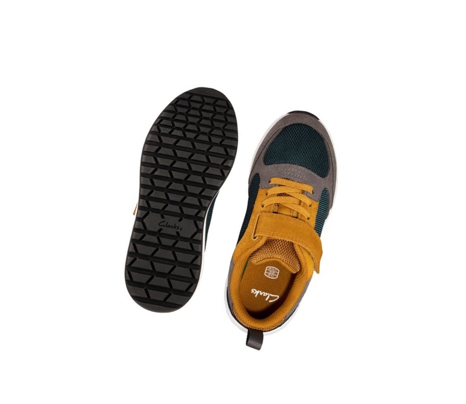 Clarks Aeon Flex Textilne Tenisky Dievcenske Tmavo Siva Žlté | NYLZ-54271