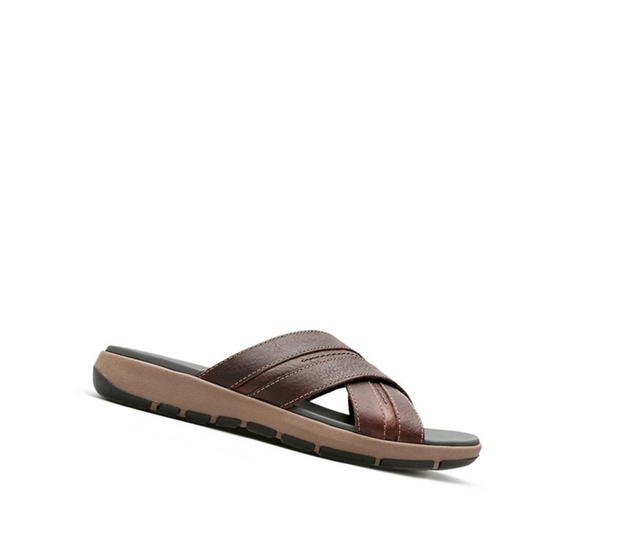 Clarks Brixby Cross Kozene Sandale Casual Panske Tmavo Hnede | VJMO-41693