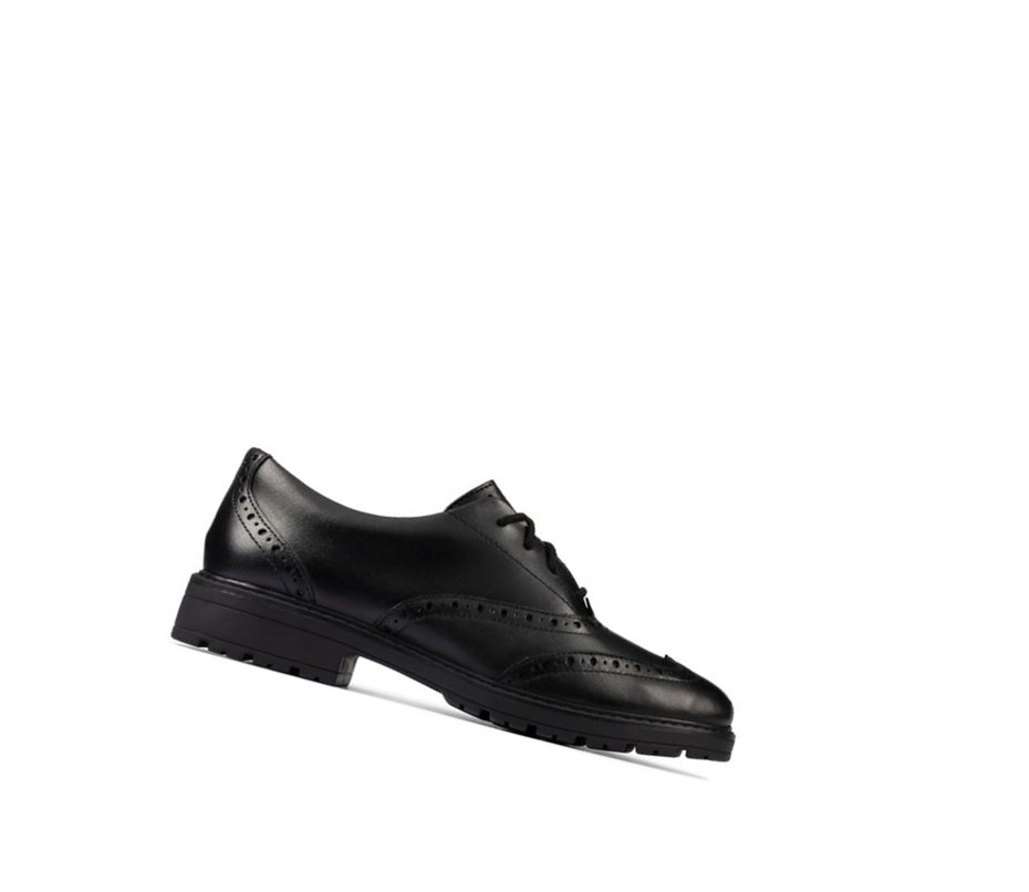 Clarks Loxham Kozene Skolske Topanky Dievcenske Čierne | MGDT-13896