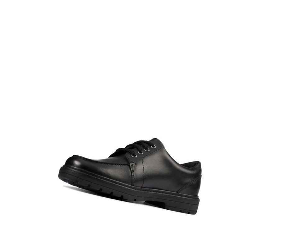 Clarks Loxham Pace Kozene Skolske Topanky Dievcenske Čierne | QYLF-09352