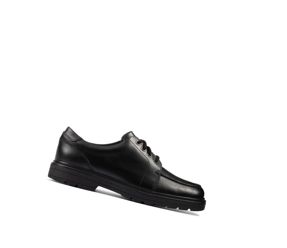 Clarks Loxham Pace Kozene Skolske Topanky Dievcenske Čierne | QYLF-09352