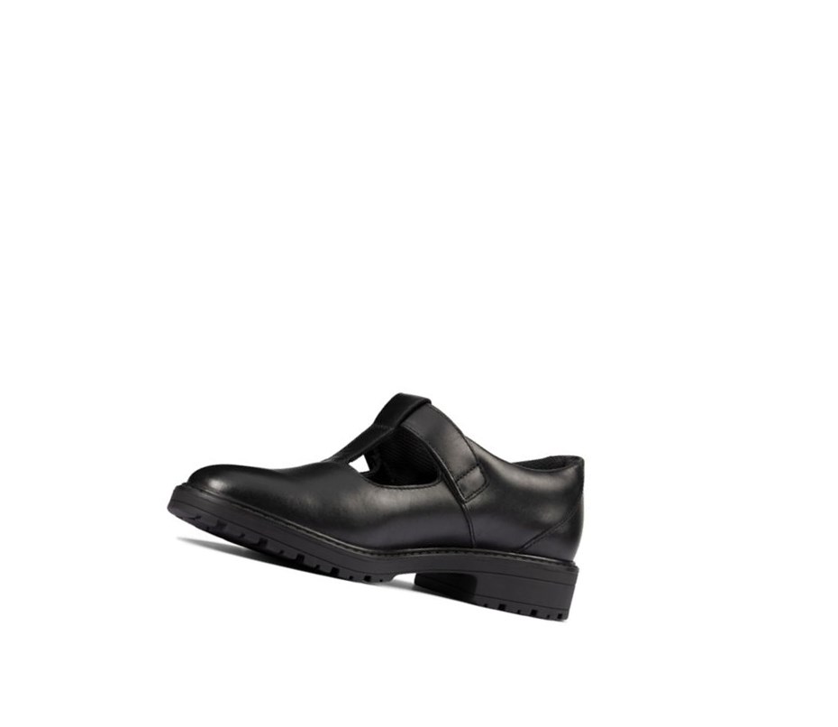 Clarks Loxham Shine Kozene Skolske Topanky Dievcenske Čierne | GUYX-08369