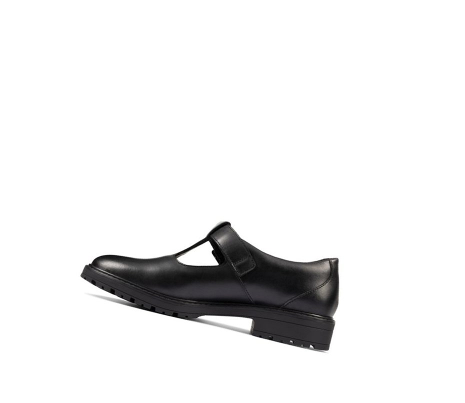 Clarks Loxham Shine Kozene Skolske Topanky Dievcenske Čierne | GUYX-08369