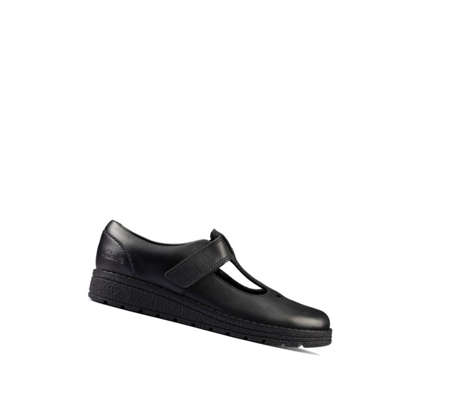 Clarks Mendip Joy Kozene Skolske Topanky Dievcenske Čierne | JNGM-70158