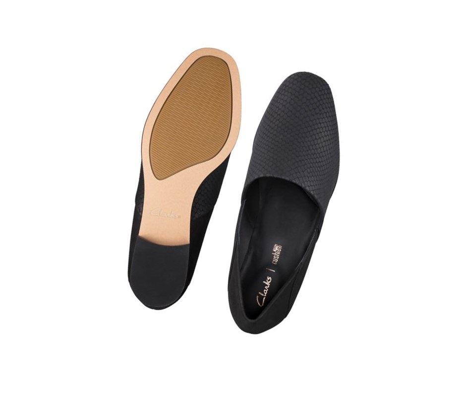 Clarks Pure Tone Kozene Siroke Topanky Fit Slip On Tenisky Damske Čierne Had | DWCR-70683