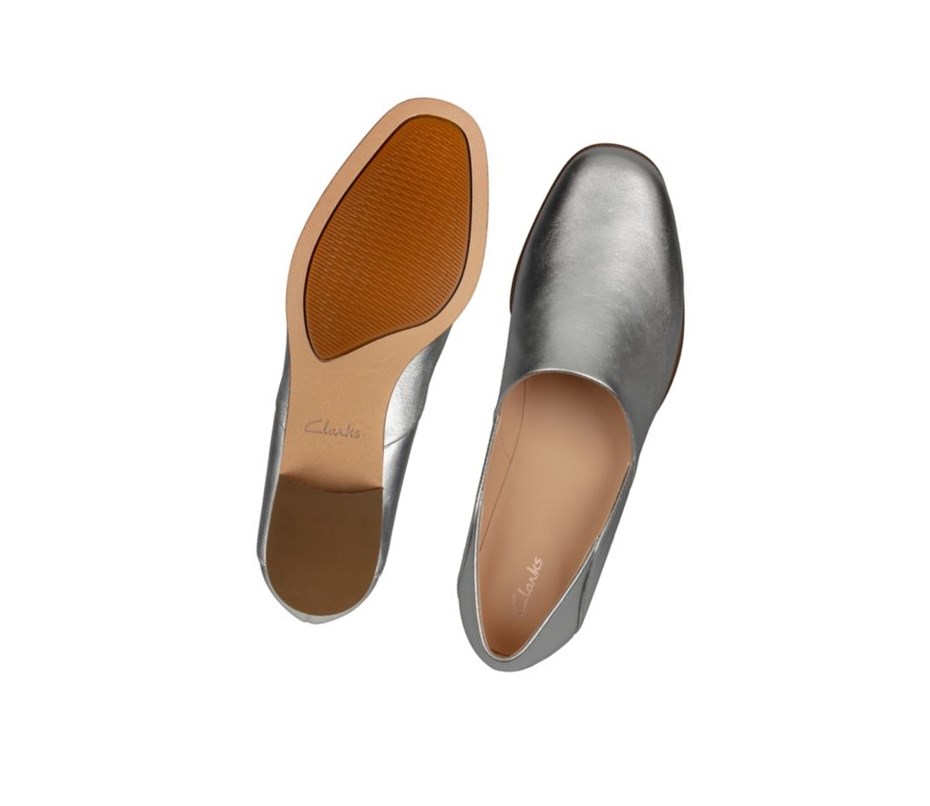 Clarks Pure Tone Kozene Siroke Topanky Fit Slip On Tenisky Damske Strieborne Metal | TKOR-41857