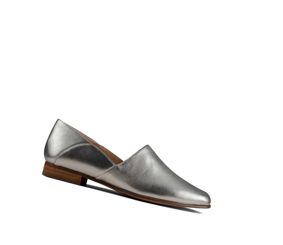 Clarks Pure Tone Kozene Siroke Topanky Fit Slip On Tenisky Damske Strieborne Metal | TKOR-41857