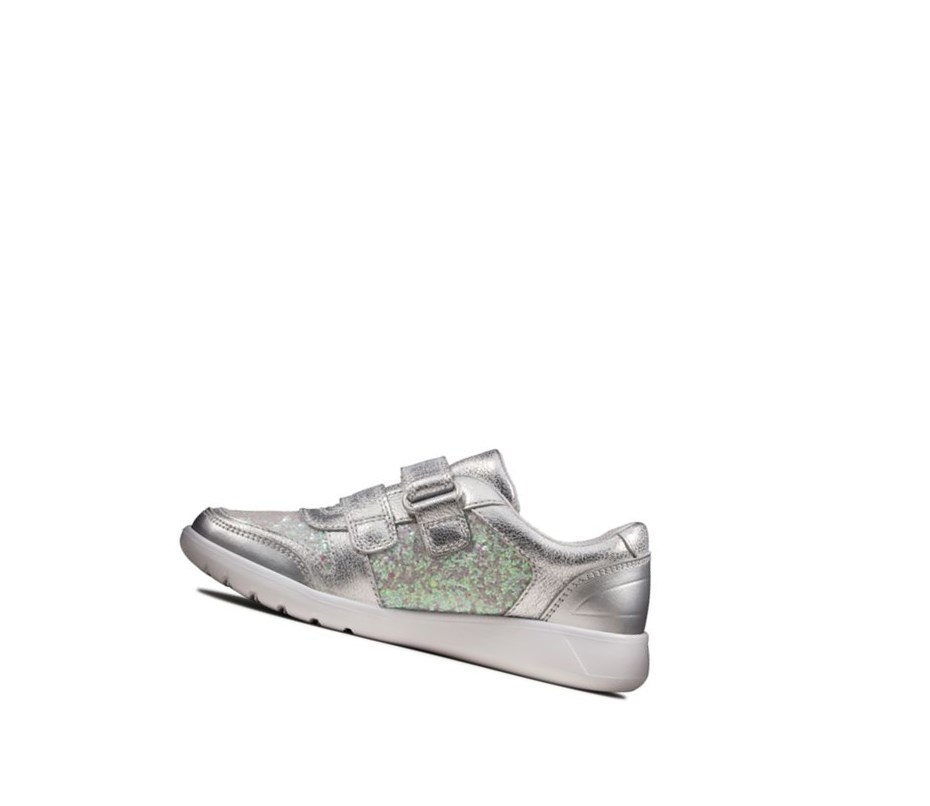 Clarks Scape Spirit Kozene Tenisky Dievcenske Strieborne Metal | DJNQ-72189