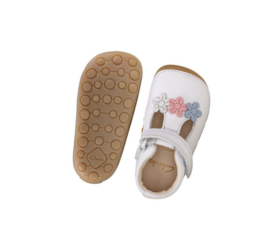 Clarks Tiny Sun Kozene Kozene Topanky Dievcenske Biele | CMBJ-59403