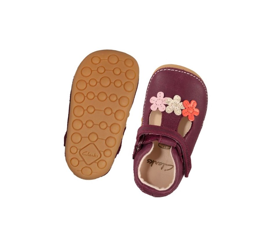 Clarks Tiny Sun Kozene Kozene Topanky Dievcenske Bordove | GHNS-12046