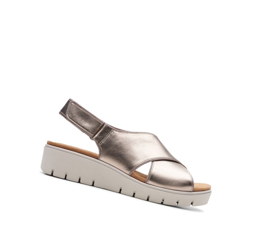 Clarks Un Karely Sun Kozene Sandale na Platforme Damske Zlate Metal | GOQU-48370