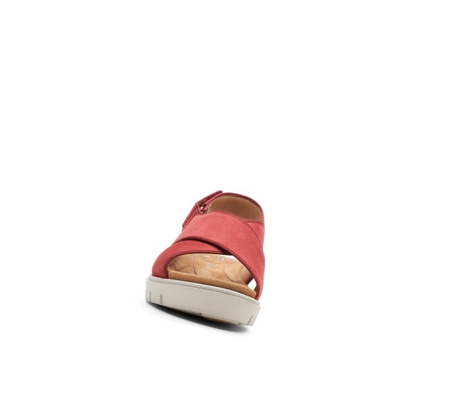 Clarks Un Karely Sun Nubuck Semisove Sandale na Platforme Damske Červené | FDZA-23715