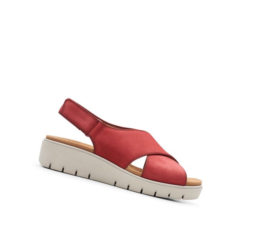 Clarks Un Karely Sun Nubuck Semisove Sandale na Platforme Damske Červené | FDZA-23715