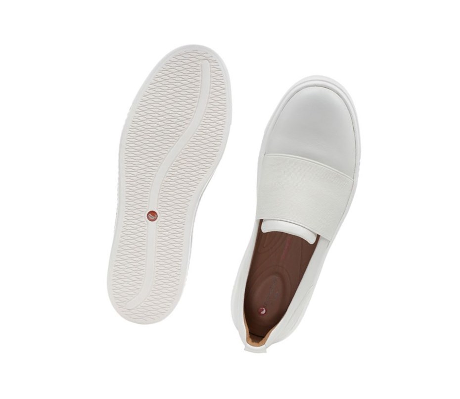 Clarks Un Maui Step Kozene Siroke Topanky Fit Slip On Tenisky Damske Biele | PCTG-47590